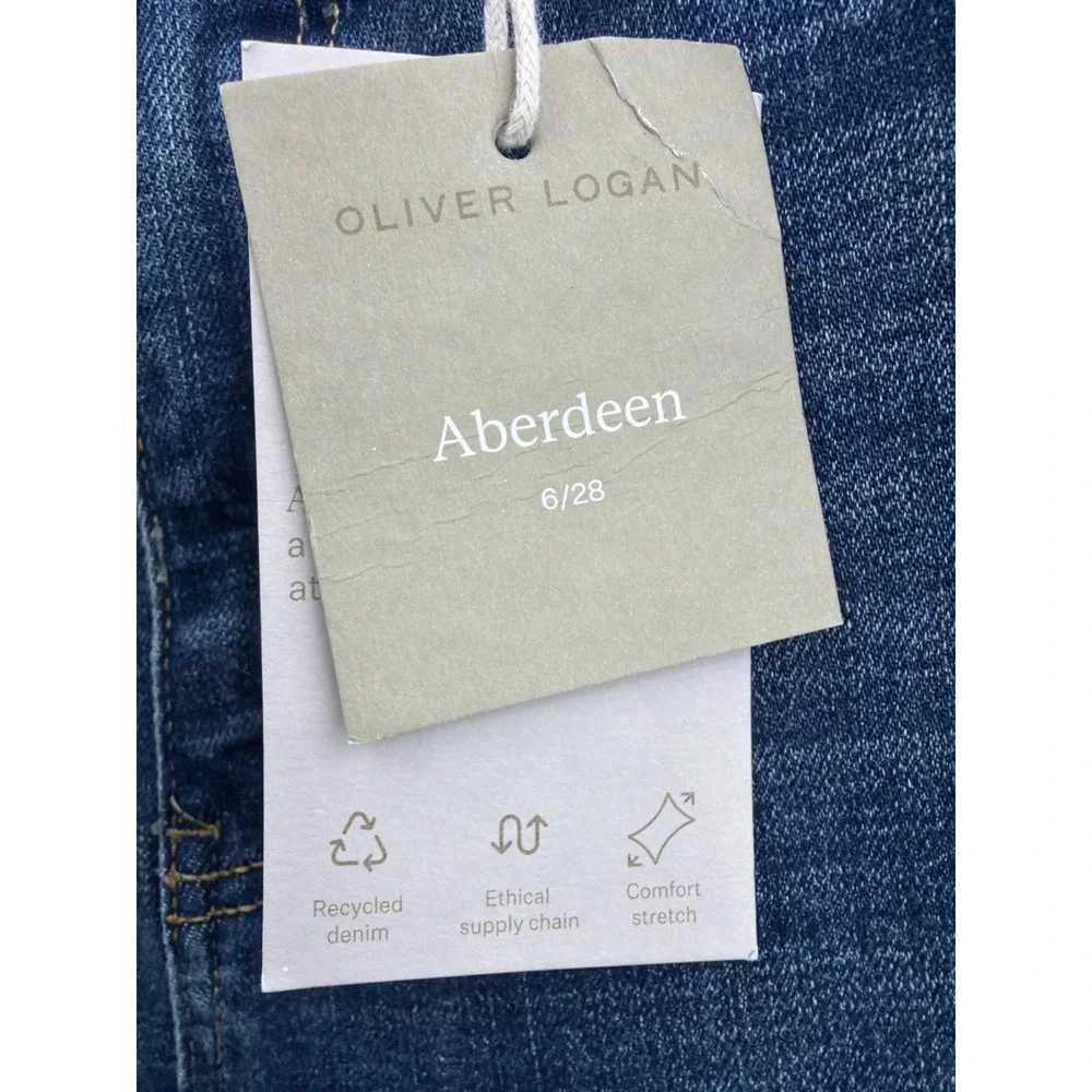 Oliver Logan Aberdeen High Rise Straight Leg‎ Jeans Blue Raw Hem Size 6/28 NEW
